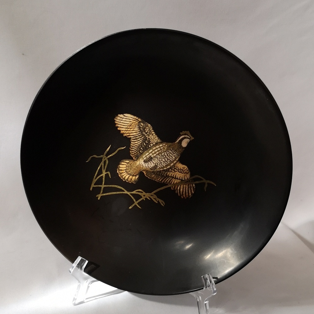 Lovely Vintage Couroc Display Plate Featuring Pheasant Bird & Inlay Brass Design